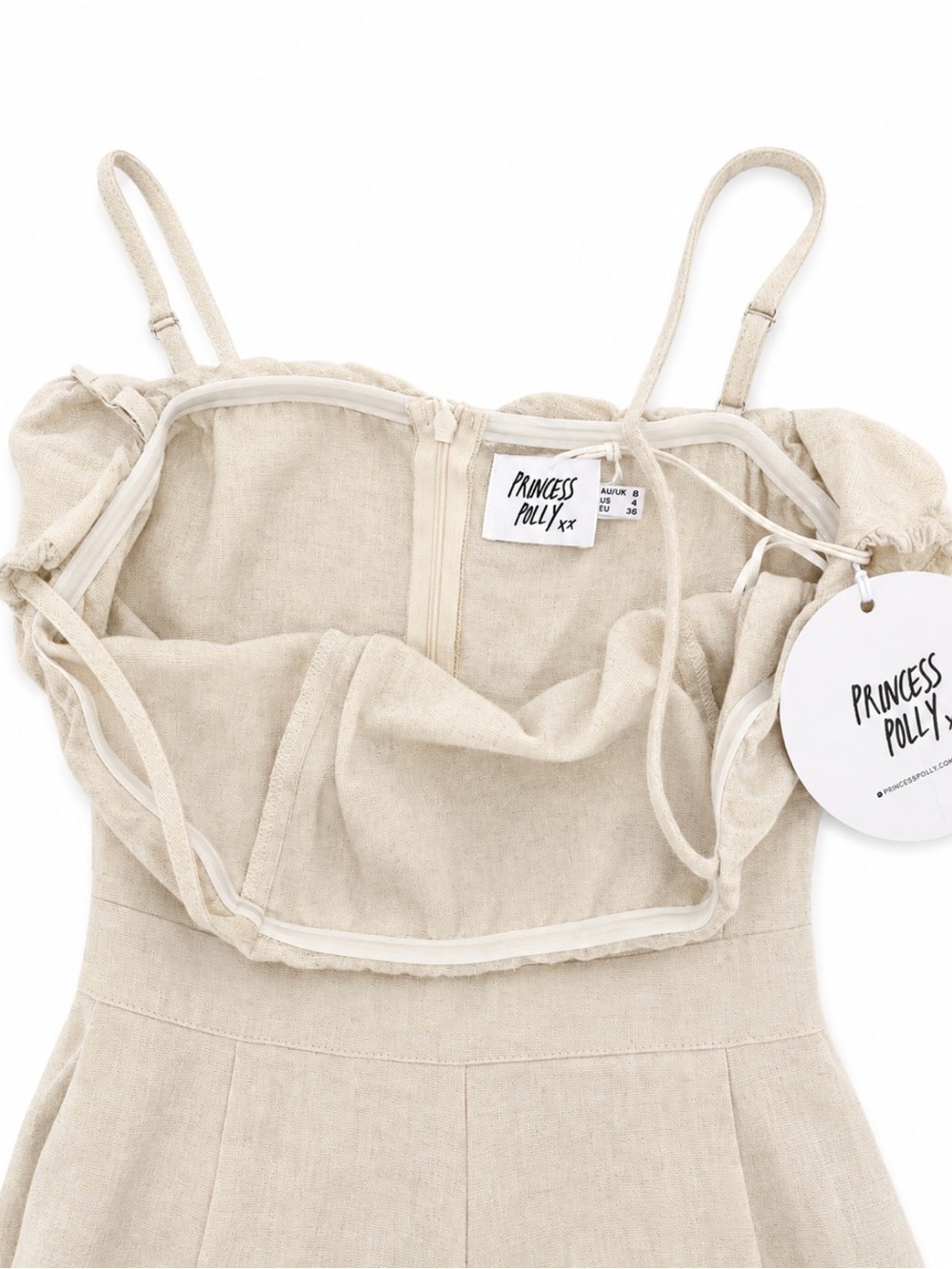 🤍 Princess Polly Cream Linen-Look Ruffle Romper - Picture 3 of 3